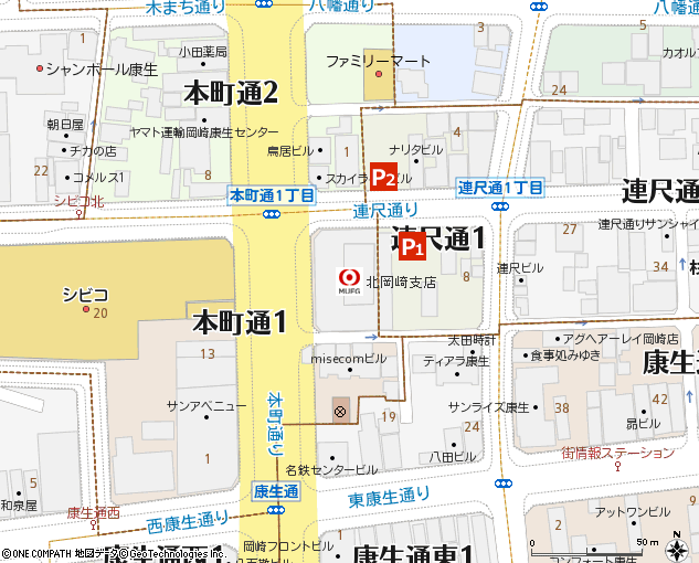 北岡崎支店付近の地図